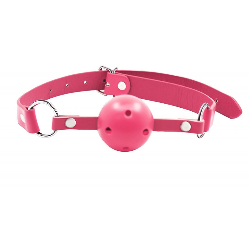 Breathable Bondage Leather Ball Gag by Adora - Pink